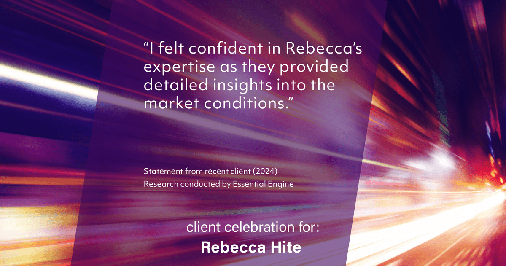 Testimonial for real estate agent Rebecca Hite with Huntington Properties, LLC in Englewood, CO: "I felt confident in Rebecca's expertise as they provided detailed insights into the market conditions."