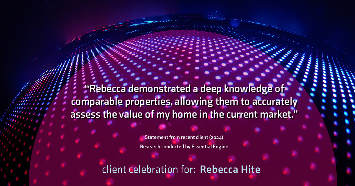 Testimonial for real estate agent Rebecca Hite with Huntington Properties, LLC in Englewood, CO: "Rebecca demonstrated a deep knowledge of comparable properties, allowing them to accurately assess the value of my home in the current market."
