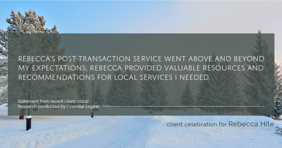 Testimonial for real estate agent Rebecca Hite with Huntington Properties, LLC in Englewood, CO: Rebecca's post-transaction service went above and beyond my expectations; Rebecca provided valuable resources and recommendations for local services I needed.