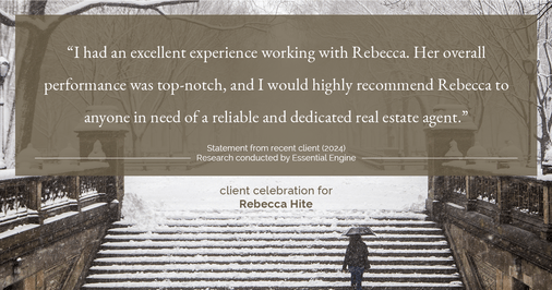 Testimonial for real estate agent Rebecca Hite with Huntington Properties, LLC in Englewood, CO: "I had an excellent experience working with Rebecca. Her overall performance was top-notch, and I would highly recommend Rebecca to anyone in need of a reliable and dedicated real estate agent."