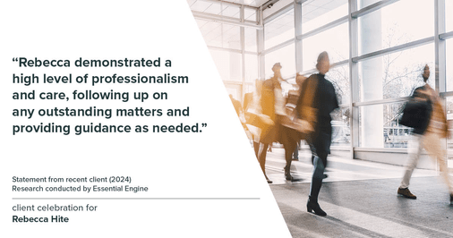 Testimonial for real estate agent Rebecca Hite with Huntington Properties, LLC in Englewood, CO: "Rebecca demonstrated a high level of professionalism and care, following up on any outstanding matters and providing guidance as needed."