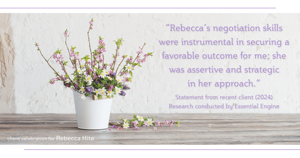Testimonial for real estate agent Rebecca Hite with Huntington Properties, LLC in Englewood, CO: "Rebecca's negotiation skills were instrumental in securing a favorable outcome for me; she was assertive and strategic in her approach."