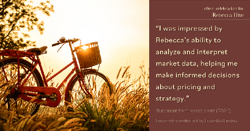 Testimonial for real estate agent Rebecca Hite with Huntington Properties, LLC in Englewood, CO: "I was impressed by Rebecca's ability to analyze and interpret market data, helping me make informed decisions about pricing and strategy."
