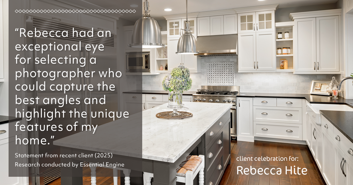 Testimonial for real estate agent Rebecca Hite with Huntington Properties, LLC in Englewood, CO: "Rebecca had an exceptional eye for selecting a photographer who could capture the best angles and highlight the unique features of my home."