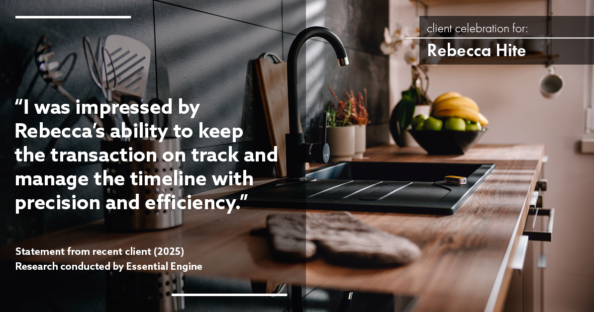 Testimonial for real estate agent Rebecca Hite with Huntington Properties, LLC in Englewood, CO: "I was impressed by Rebecca's ability to keep the transaction on track and manage the timeline with precision and efficiency."