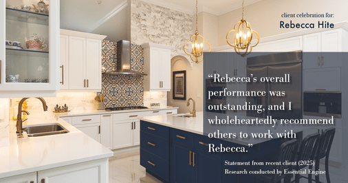 Testimonial for real estate agent Rebecca Hite with Huntington Properties, LLC in Englewood, CO: "Rebecca's overall performance was outstanding, and I wholeheartedly recommend others to work with Rebecca."