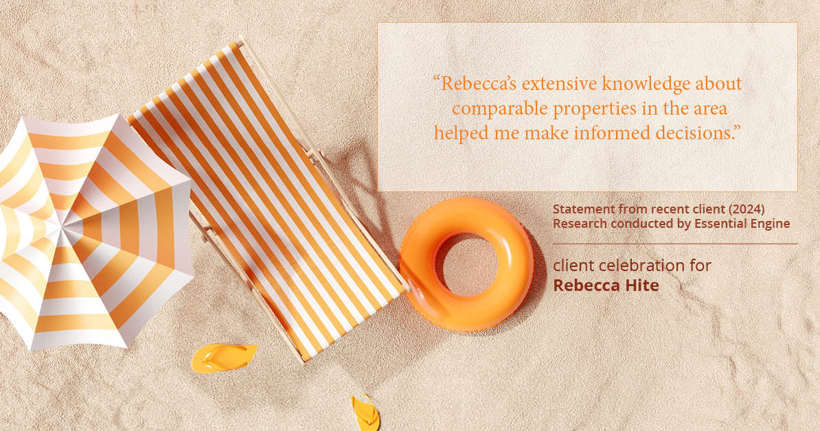 Testimonial for real estate agent Rebecca Hite with Huntington Properties, LLC in Englewood, CO: "Rebecca's extensive knowledge about comparable properties in the area helped me make informed decisions."
