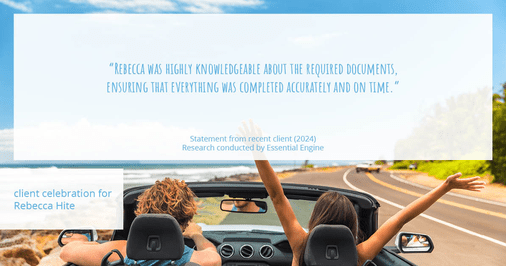 Testimonial for real estate agent Rebecca Hite with Huntington Properties, LLC in Englewood, CO: "Rebecca was highly knowledgeable about the required documents, ensuring that everything was completed accurately and on time."
