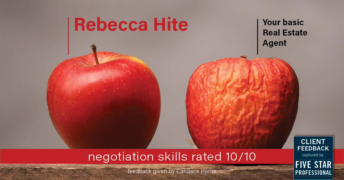 Testimonial for real estate agent Rebecca Hite with Huntington Properties, LLC in Englewood, CO: Happiness Meters: Apples (negotiation skills - Candace Harris)