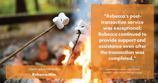 Testimonial for real estate agent Rebecca Hite with Huntington Properties, LLC in Englewood, CO: "Rebecca's post-transaction service was exceptional; Rebecca continued to provide support and assistance even after the transaction was completed."