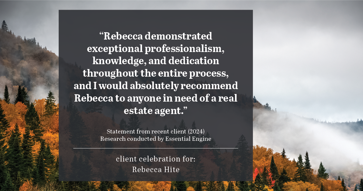 Testimonial for real estate agent Rebecca Hite with Huntington Properties, LLC in Englewood, CO: "Rebecca demonstrated exceptional professionalism, knowledge, and dedication throughout the entire process, and I would absolutely recommend Rebecca to anyone in need of a real estate agent."