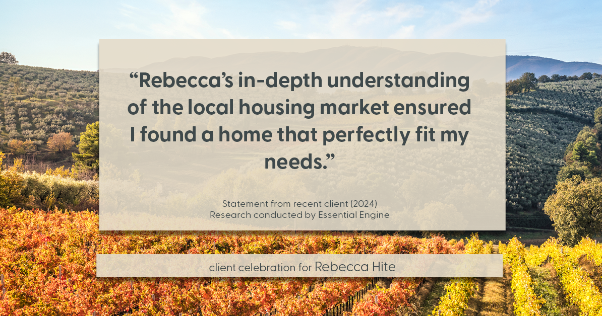 Testimonial for real estate agent Rebecca Hite with Huntington Properties, LLC in Englewood, CO: "Rebecca's in-depth understanding of the local housing market ensured I found a home that perfectly fit my needs."