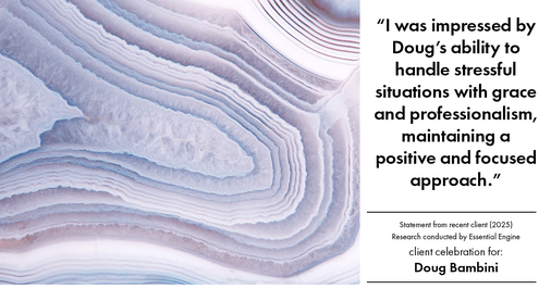 Testimonial for real estate agent Doug Bambini with Coldwell Banker Realty - Gundaker in Saint Louis, MO: "I was impressed by Doug's ability to handle stressful situations with grace and professionalism, maintaining a positive and focused approach."