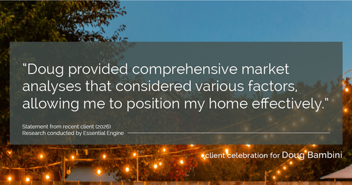 Testimonial for real estate agent Doug Bambini with Coldwell Banker Realty - Gundaker in Saint Louis, MO: "Doug provided comprehensive market analyses that considered various factors, allowing me to position my home effectively."