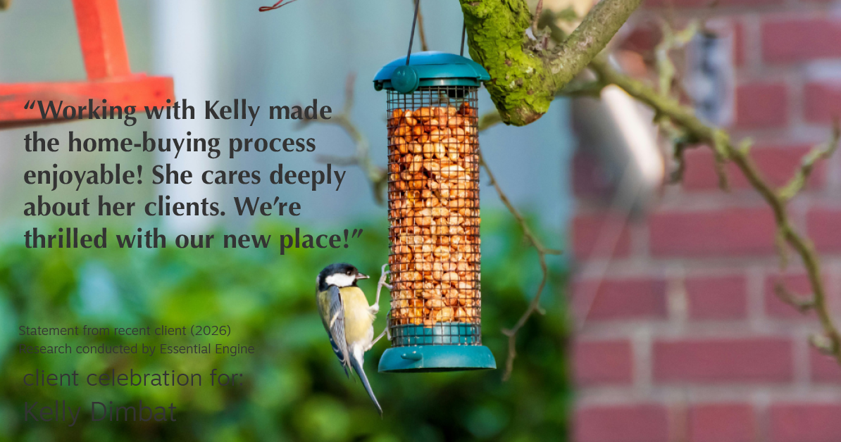 Testimonial for real estate agent Kelly Dimbat with Lamacchia Realty, Inc. in Woburn, MA: "Working with Kelly made the home-buying process enjoyable! She cares deeply about her clients. We're thrilled with our new place!"