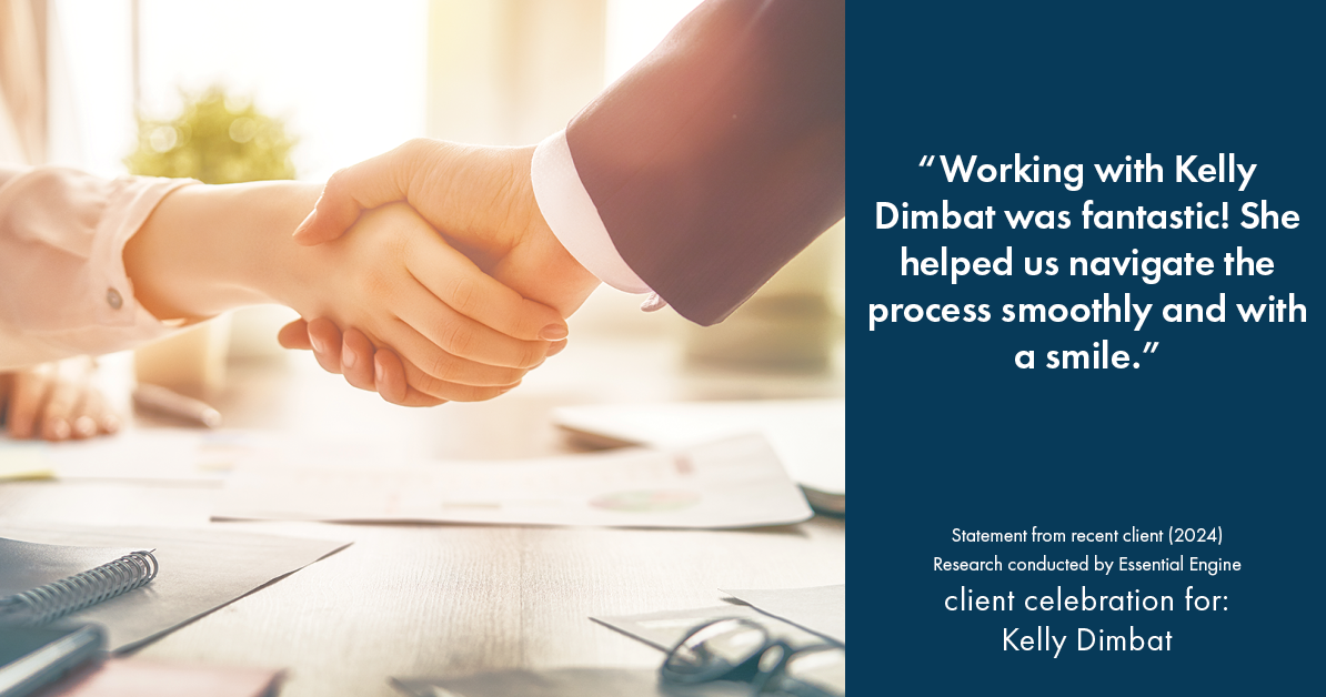 Testimonial for real estate agent Kelly Dimbat with Lamacchia Realty, Inc. in Woburn, MA: "Working with Kelly Dimbat was fantastic! She helped us navigate the process smoothly and with a smile."